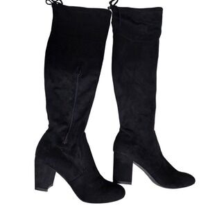 NY&C Over The Knee Black Suede Tall Boots Block Heel Side Zip Size 8